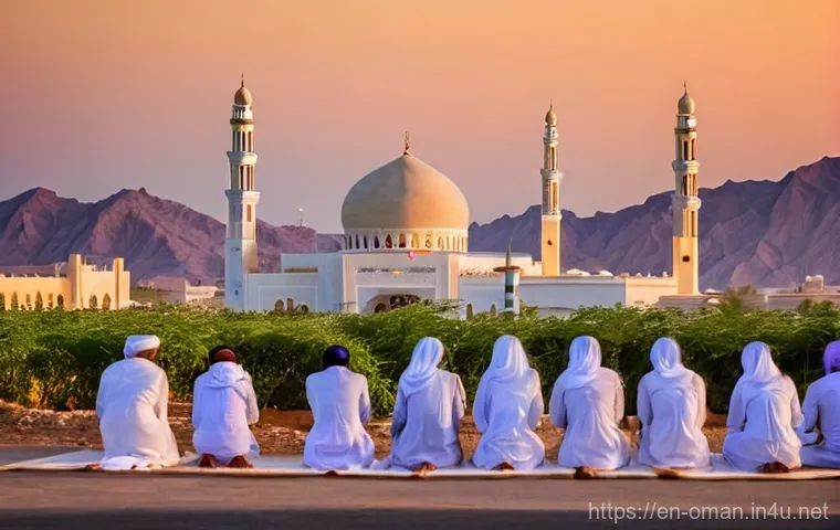 오만의 이슬람 의식 - **Prompt: The Serene Call to Prayer at Sunset in Oman**
"An atmospheric shot capturing an Omani ...