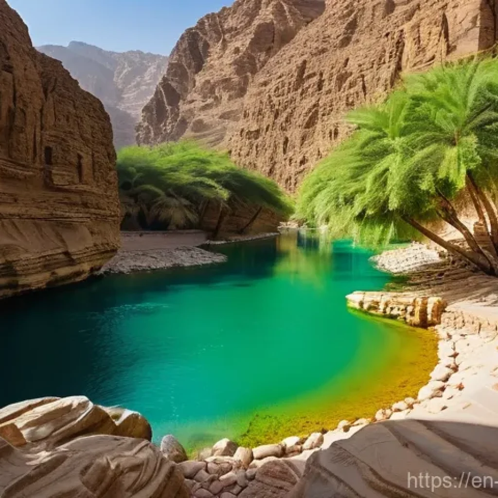 오만의 생태 관광 루트 - **Omani Wadi Serenity: A Hidden Oasis Adventure**
    "A stunning and vibrant image showcasing the p...
