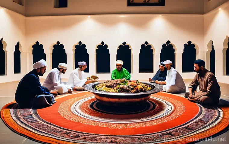 오만의 독특한 식사 예절 - **Warm Welcome to an Omani Home:** A detailed image of a friendly Omani host, dressed in traditional...