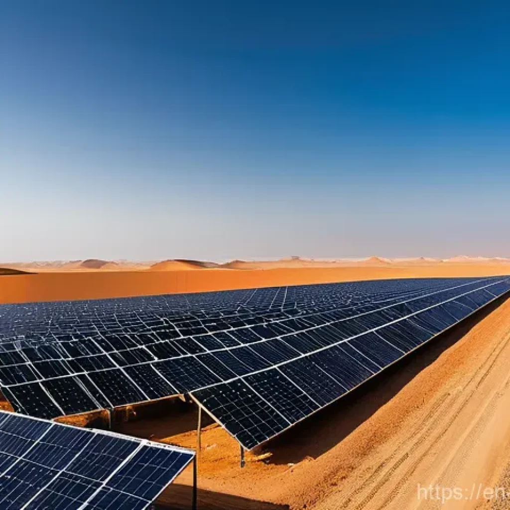 오만의 친환경 정책 - **"Oman's Solar Power Horizon"**
    A panoramic, photorealistic landscape image depicting the vastn...