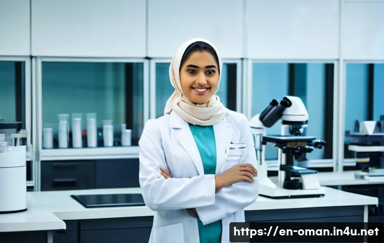 오만 여성의 사회적 역할 - **Breaking Barriers in STEM Education**
    A vibrant, realistic image of a confident young Omani wo...